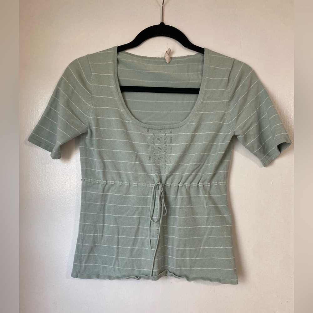 Vintage Liz Claiborne Green Striped Tie Waist Top S